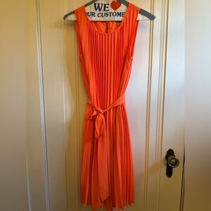 Banana Republic Vibrant Orange Pleated Midi Dress